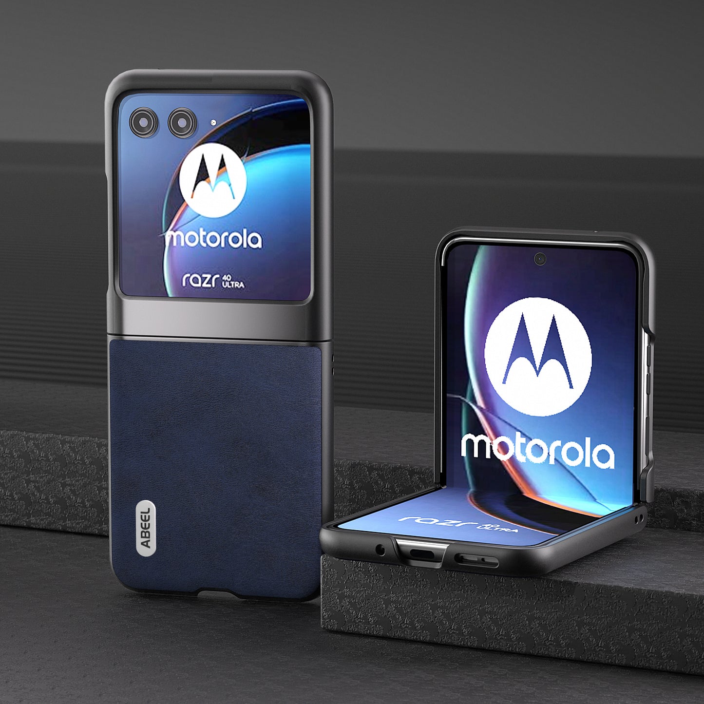 Uniqkart For Motorola Razr 40 Ultra 5G PU Leather Coated Hard PC Phone Case Cowhide Texture Back Cover - Blue