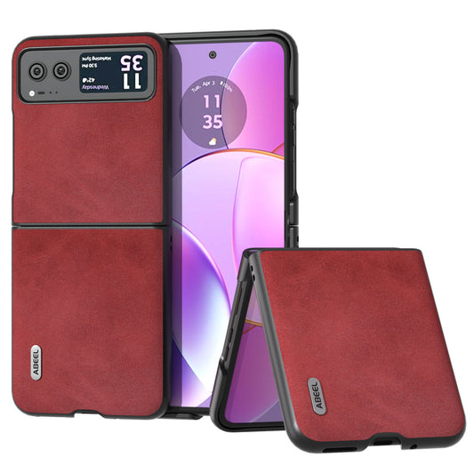 Uniqkart Cowhide Texture Back Cover for Motorola Razr 40 5G , PU Leather Coated Hard PC Phone Case - Red