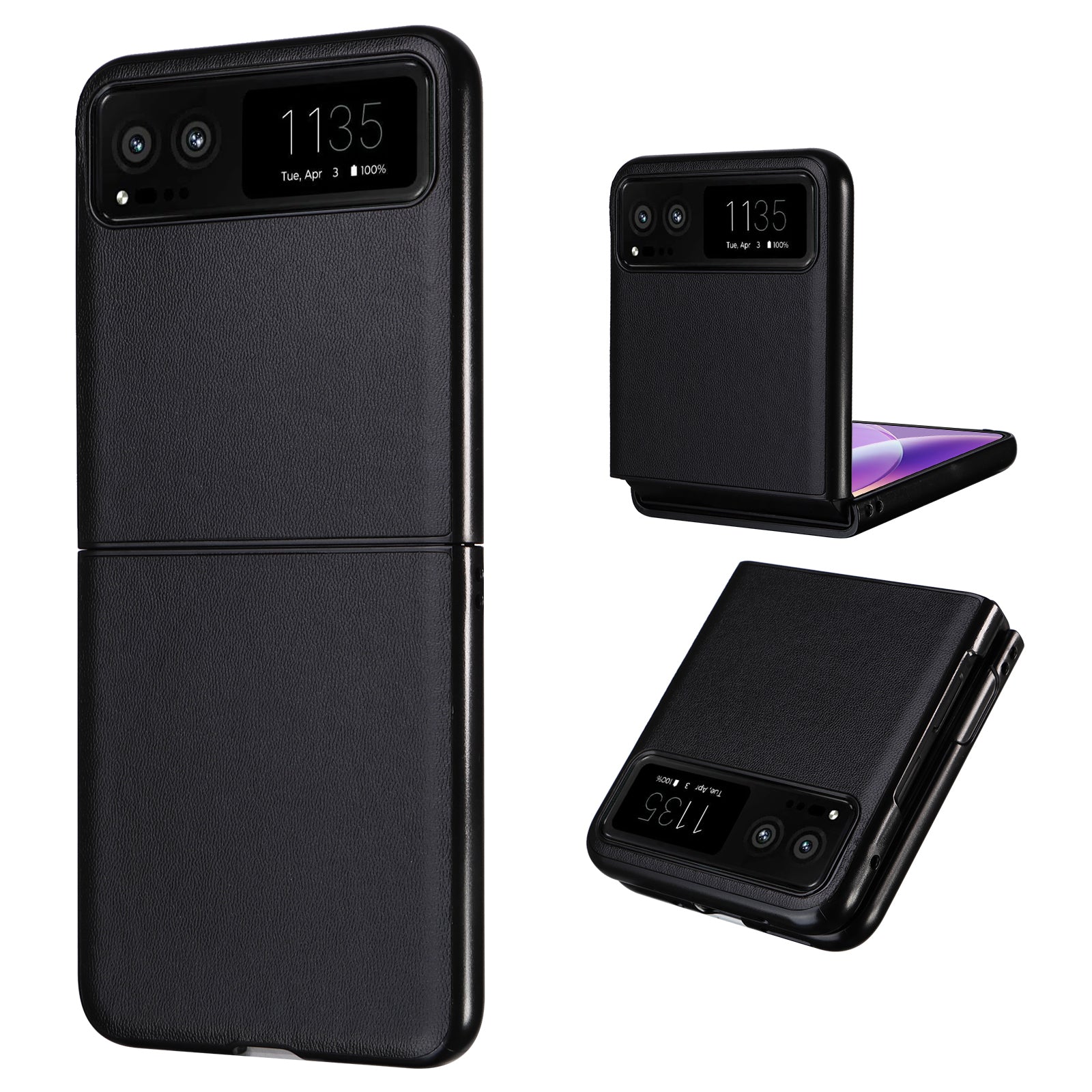 Uniqkart for Motorola Razr 40 5G Drop-proof Phone Cover PU Leather Coated PC Protective Case - Black