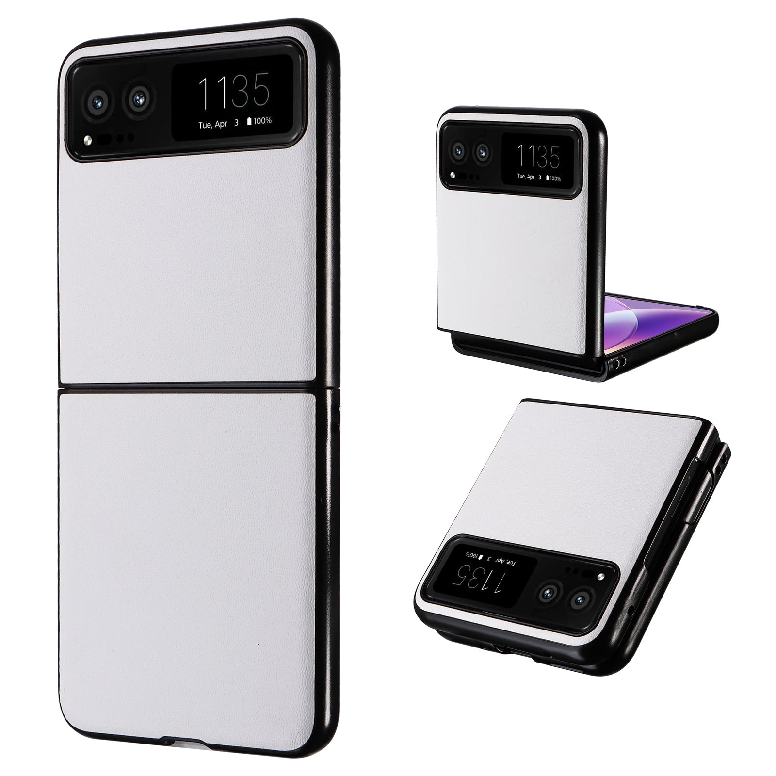 Uniqkart for Motorola Razr 40 5G Drop-proof Phone Cover Shockproof PU Leather+PC Phone Case - White