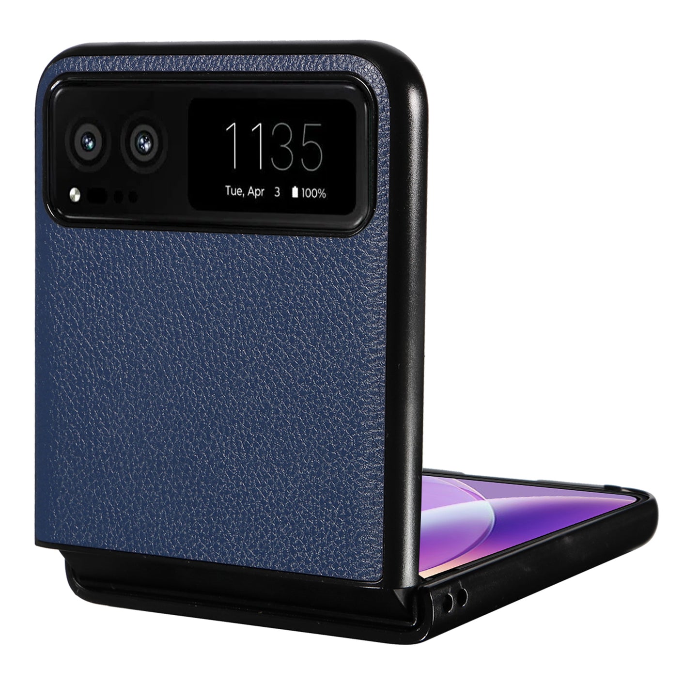 Uniqkart for Motorola Razr 40 5G Litchi Texture Phone Case PU Leather Coated PC Anti-drop Cover - Dark Blue