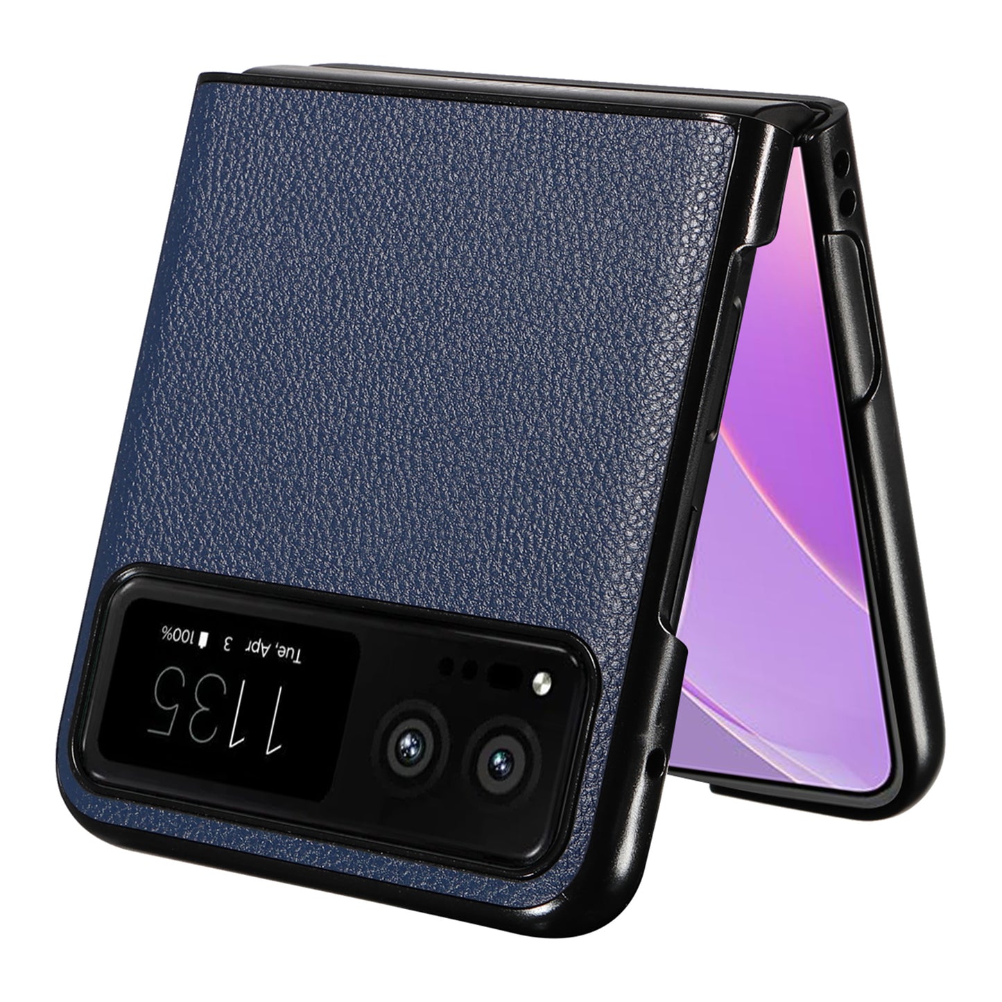 Uniqkart for Motorola Razr 40 5G Litchi Texture Phone Case PU Leather Coated PC Anti-drop Cover - Dark Blue