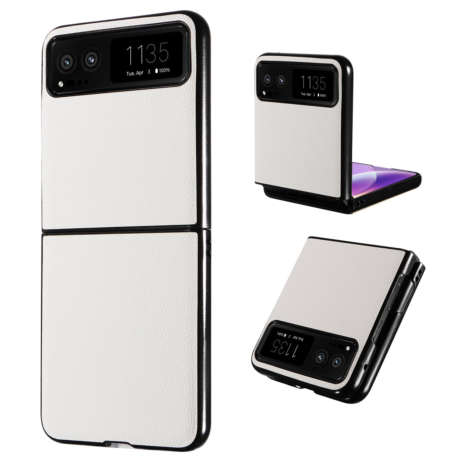 Uniqkart for Motorola Razr 40 5G Litchi Texture Phone Case PU Leather Coated PC Anti-drop Cover - White