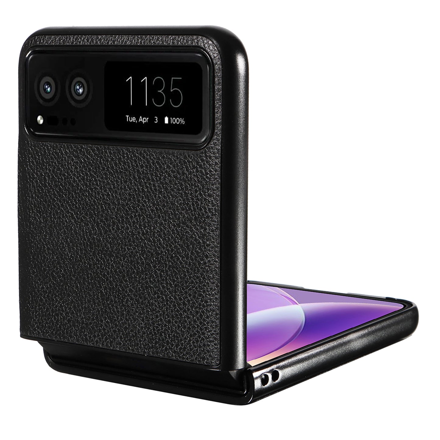 Uniqkart for Motorola Razr 40 5G Litchi Texture Phone Case PU Leather Coated PC Anti-drop Cover - Black