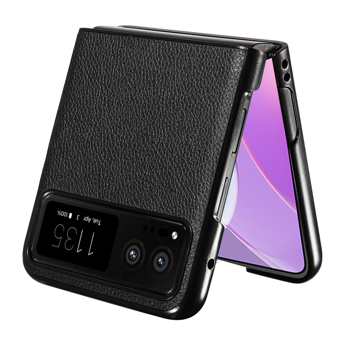 Uniqkart for Motorola Razr 40 5G Litchi Texture Phone Case PU Leather Coated PC Anti-drop Cover - Black