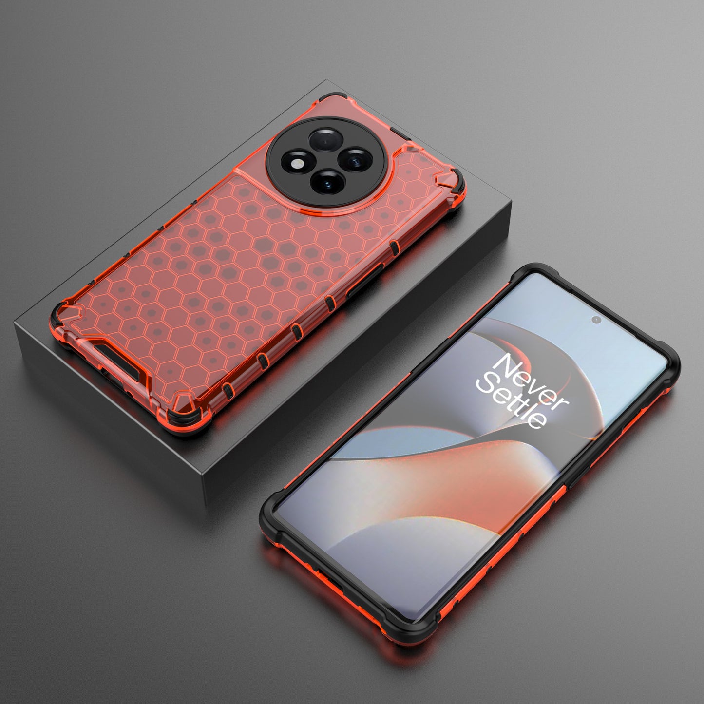 For OnePlus Ace 2 5G / 11R 5G Honeycomb Texture Back Cover Anti-drop TPU+PC Phone Case - Red