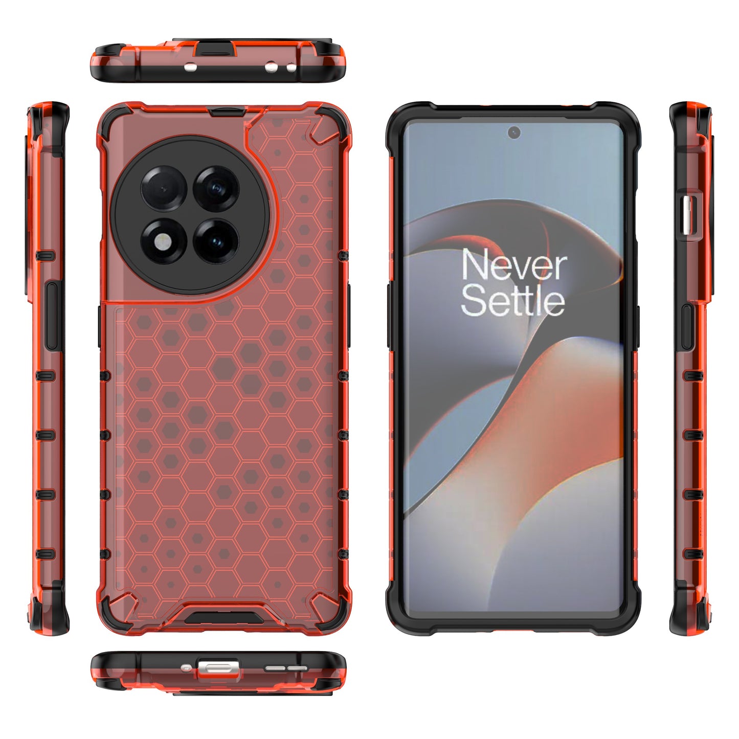 For OnePlus Ace 2 5G / 11R 5G Honeycomb Texture Back Cover Anti-drop TPU+PC Phone Case - Red