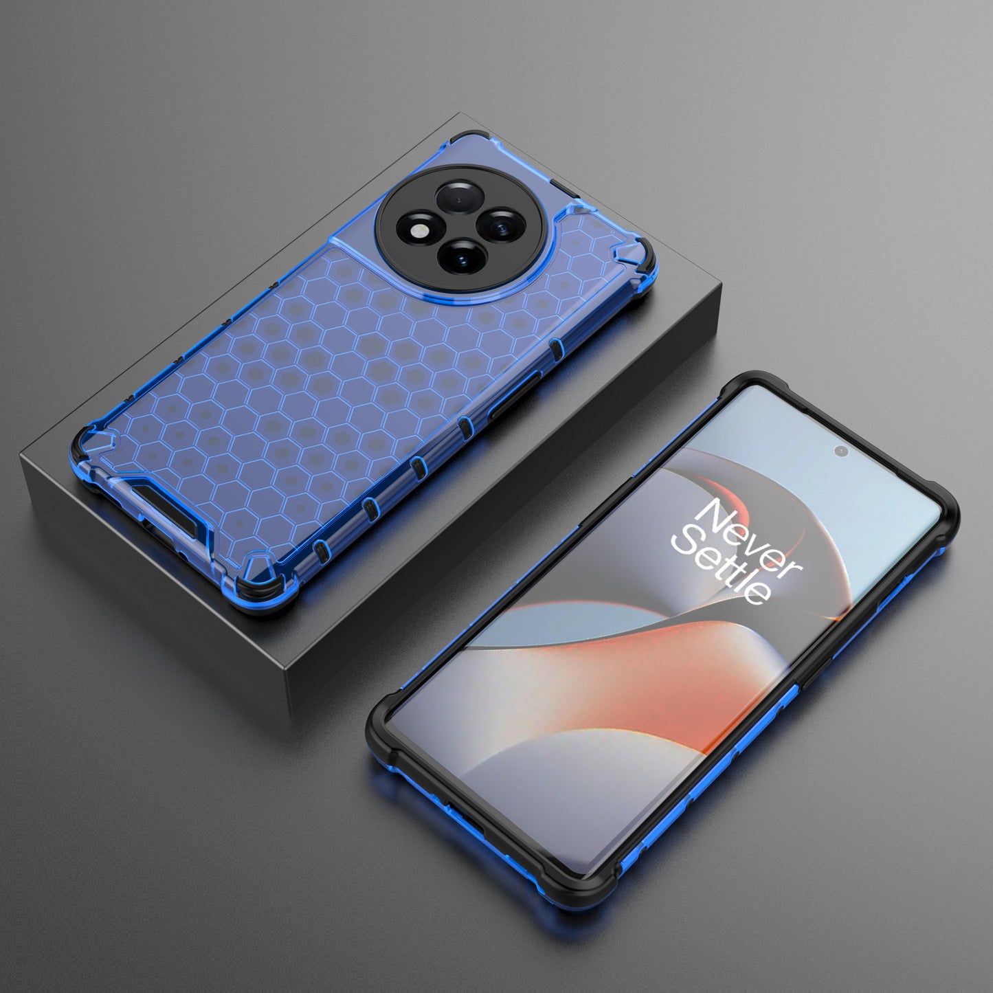 For OnePlus Ace 2 5G / 11R 5G Honeycomb Texture Back Cover Anti-drop TPU+PC Phone Case - Blue