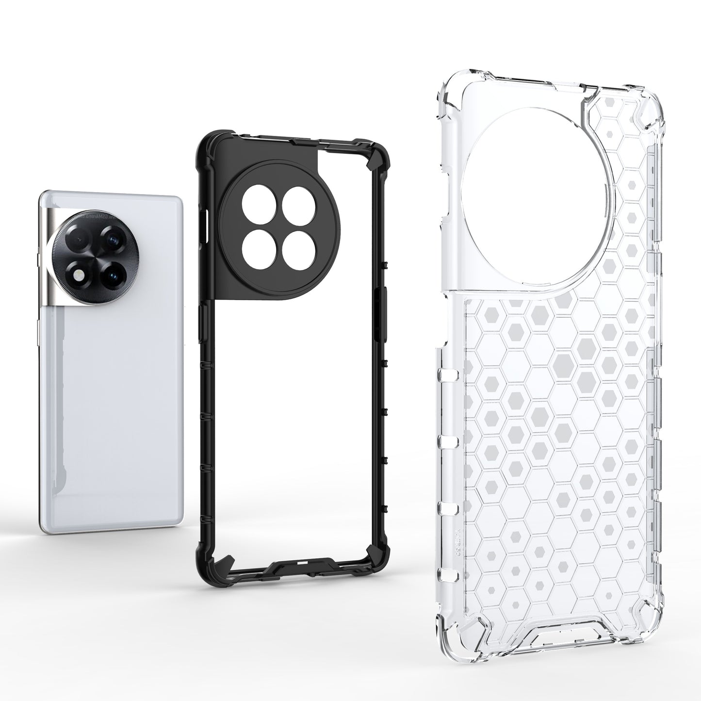 For OnePlus Ace 2 5G / 11R 5G Honeycomb Texture Back Cover Anti-drop TPU+PC Phone Case - Black