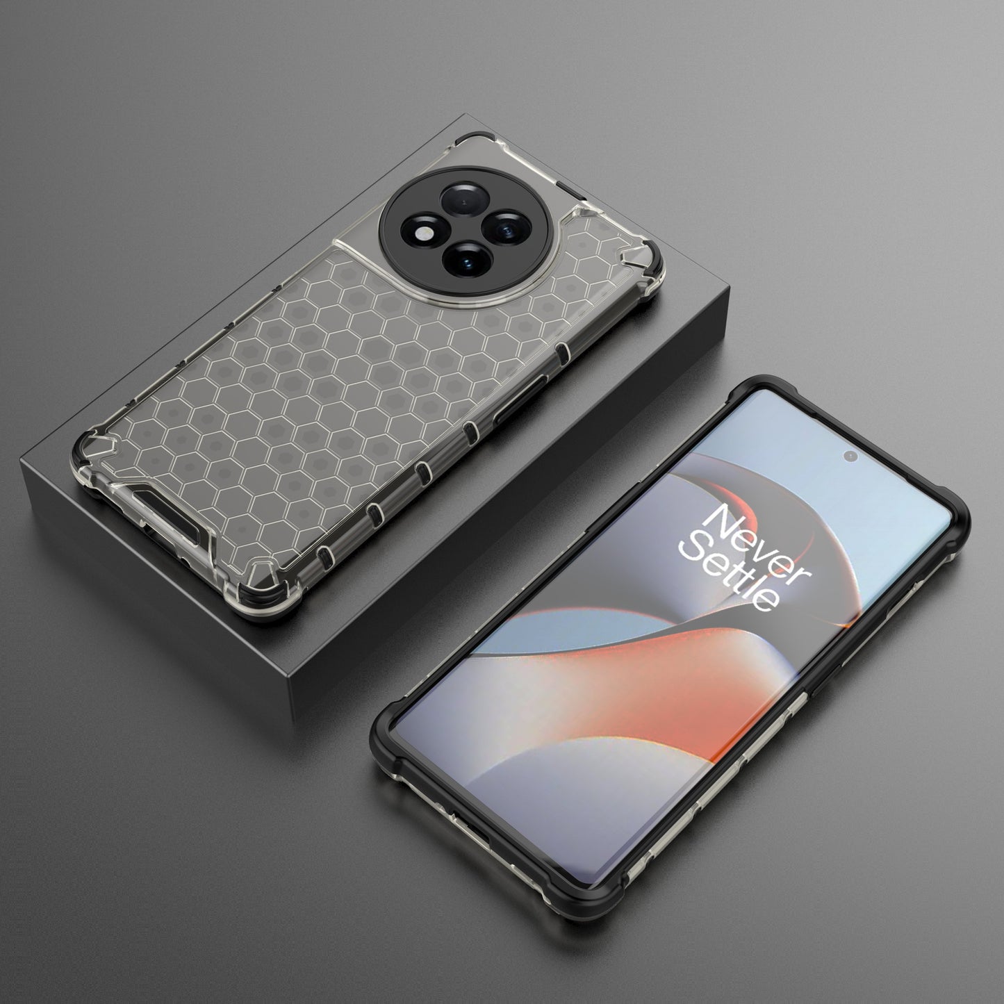 For OnePlus Ace 2 5G / 11R 5G Honeycomb Texture Back Cover Anti-drop TPU+PC Phone Case - Black