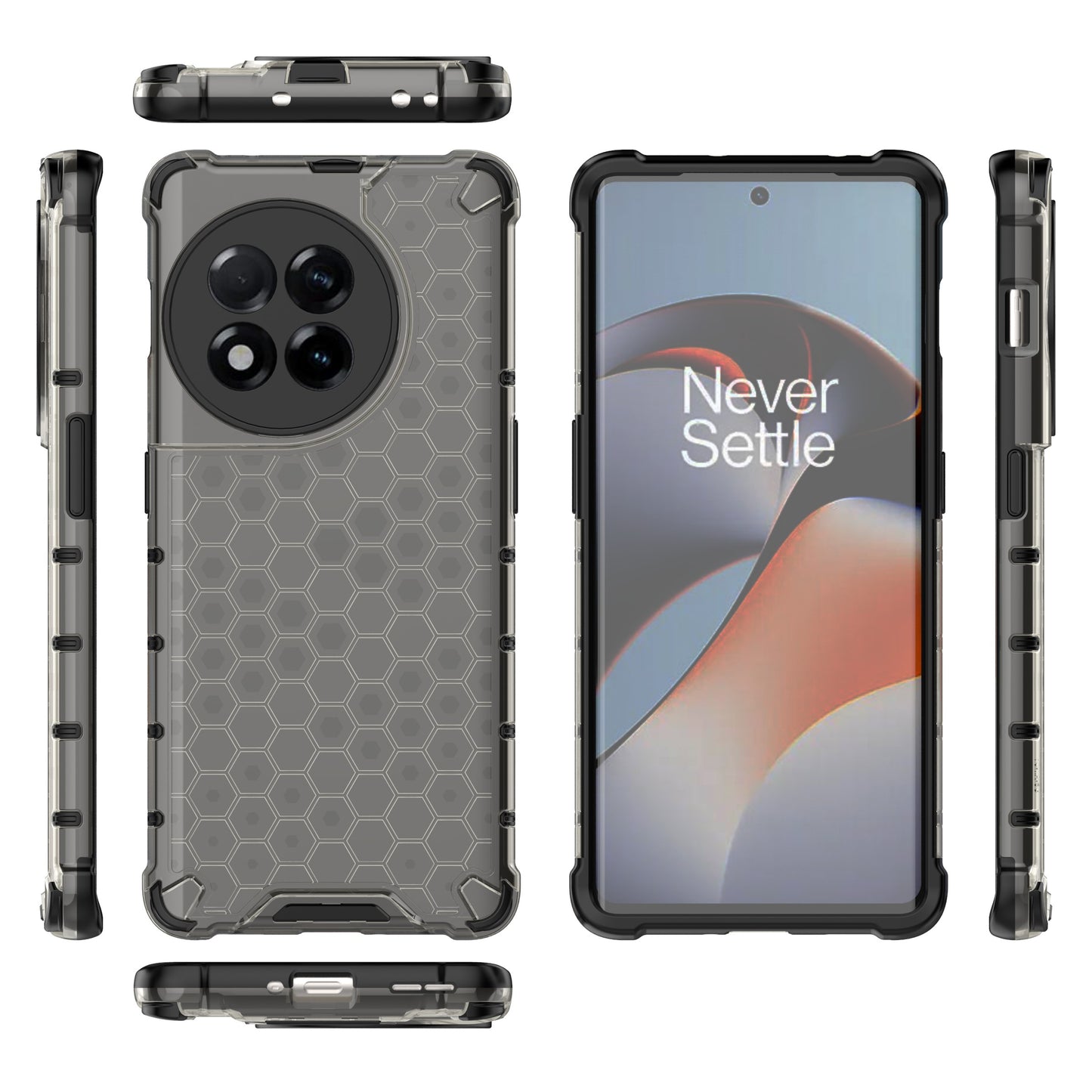 For OnePlus Ace 2 5G / 11R 5G Honeycomb Texture Back Cover Anti-drop TPU+PC Phone Case - Black