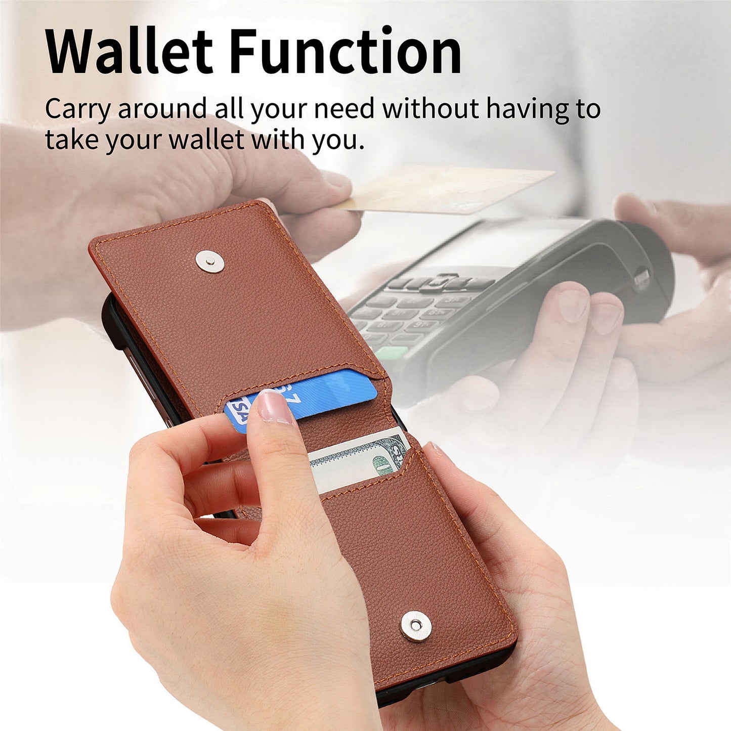 Card Holder Phone Case for Motorola Razr 40 Ultra 5G , Ring Holder Leather Coated PC Kickstand Cover - Brown