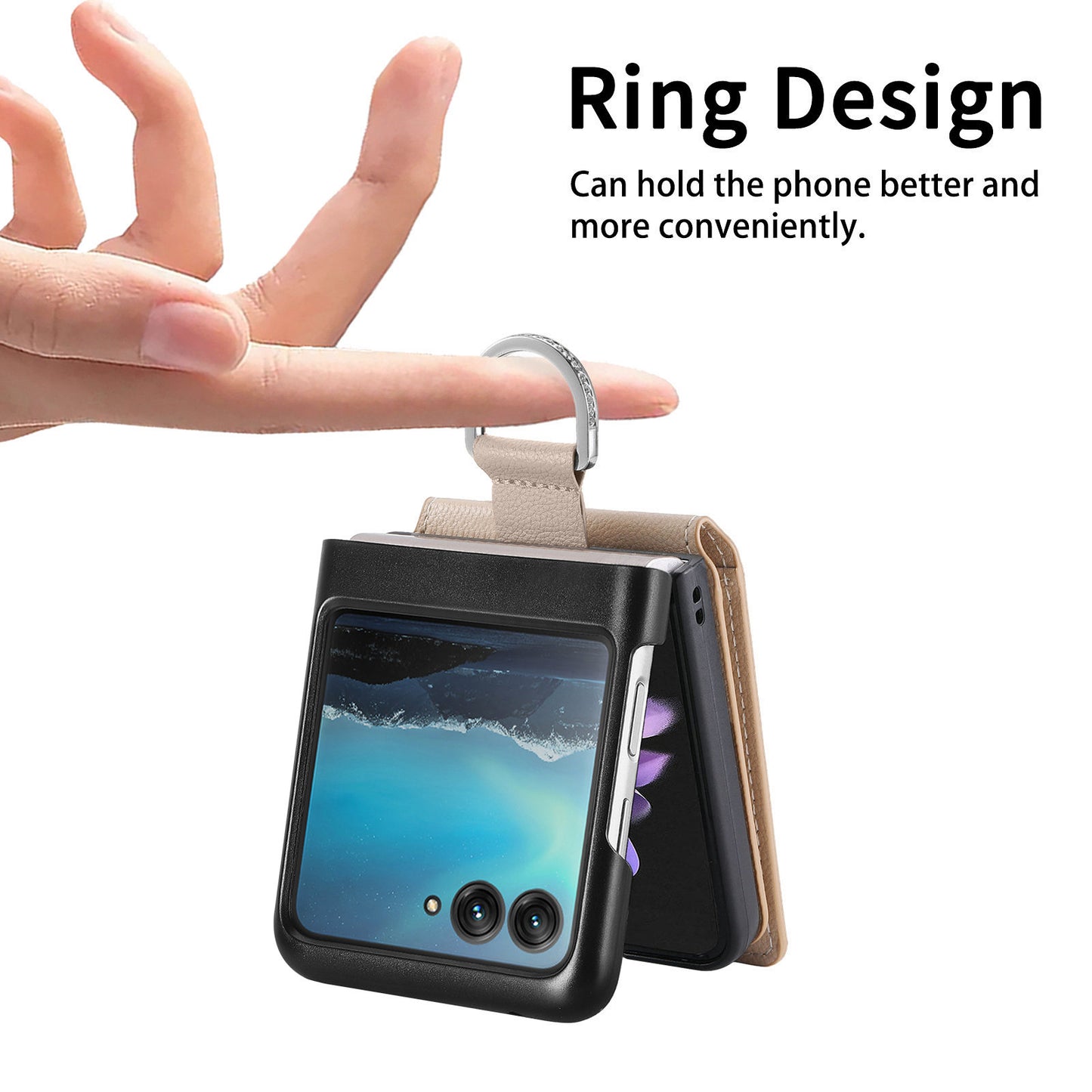 Card Holder Phone Case for Motorola Razr 40 Ultra 5G , Ring Holder Leather Coated PC Kickstand Cover - Grey
