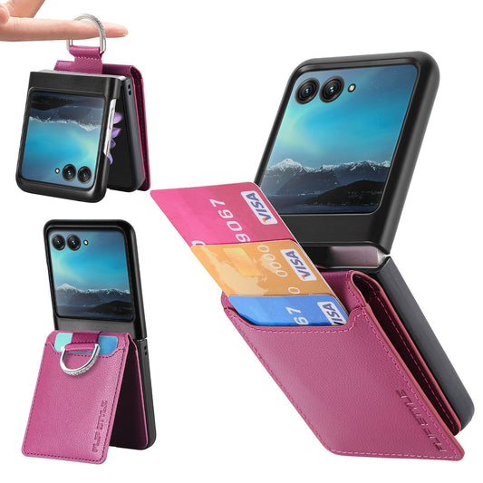 Card Holder Phone Case for Motorola Razr 40 Ultra 5G , Ring Holder Leather Coated PC Kickstand Cover - Purple