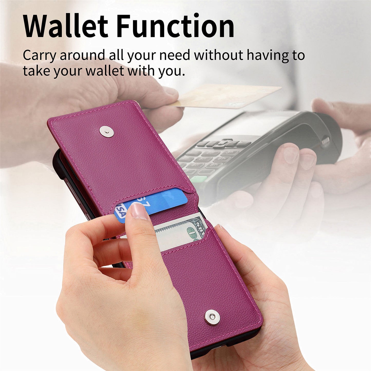 Card Holder Phone Case for Motorola Razr 40 Ultra 5G , Ring Holder Leather Coated PC Kickstand Cover - Purple