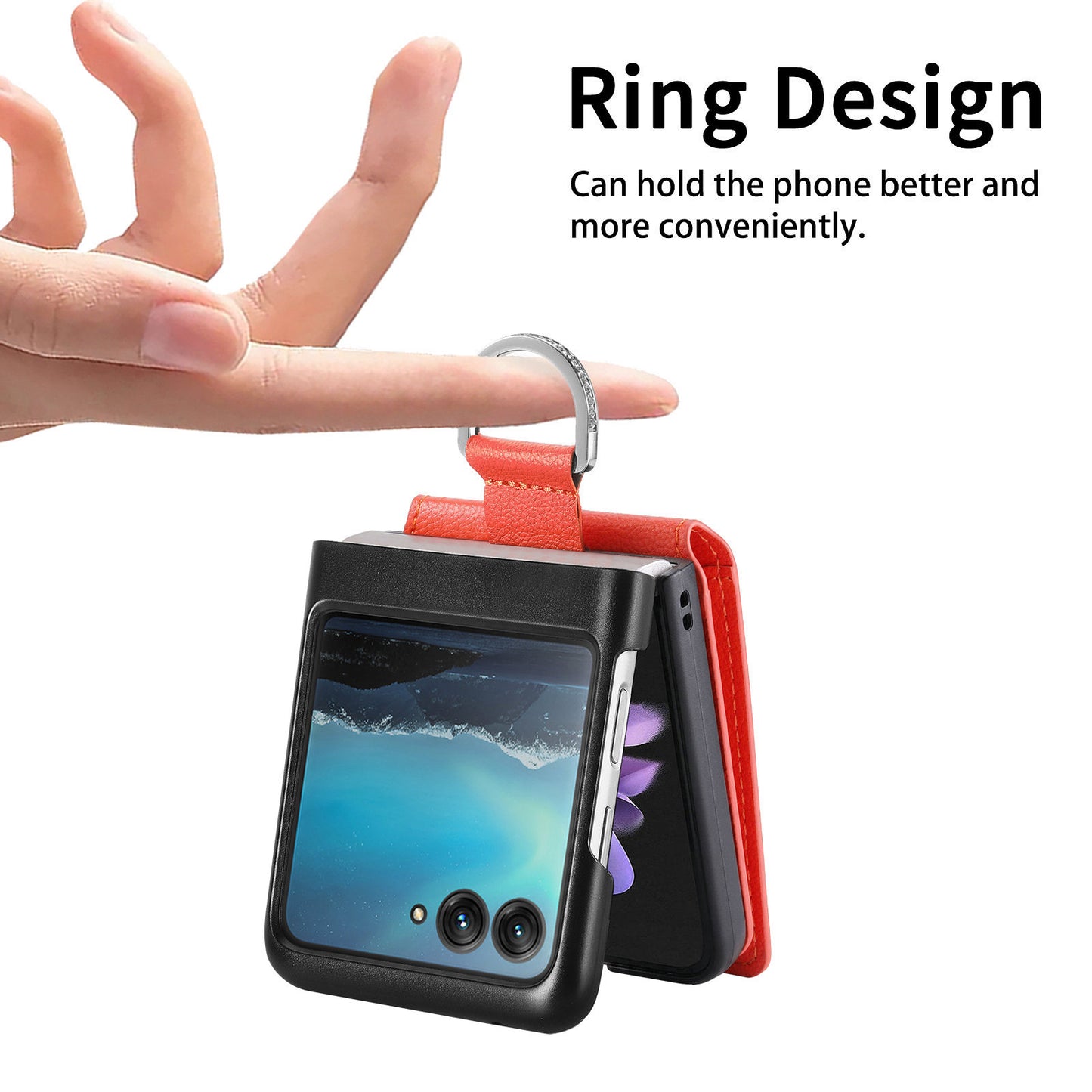 Card Holder Phone Case for Motorola Razr 40 Ultra 5G , Ring Holder Leather Coated PC Kickstand Cover - Orange