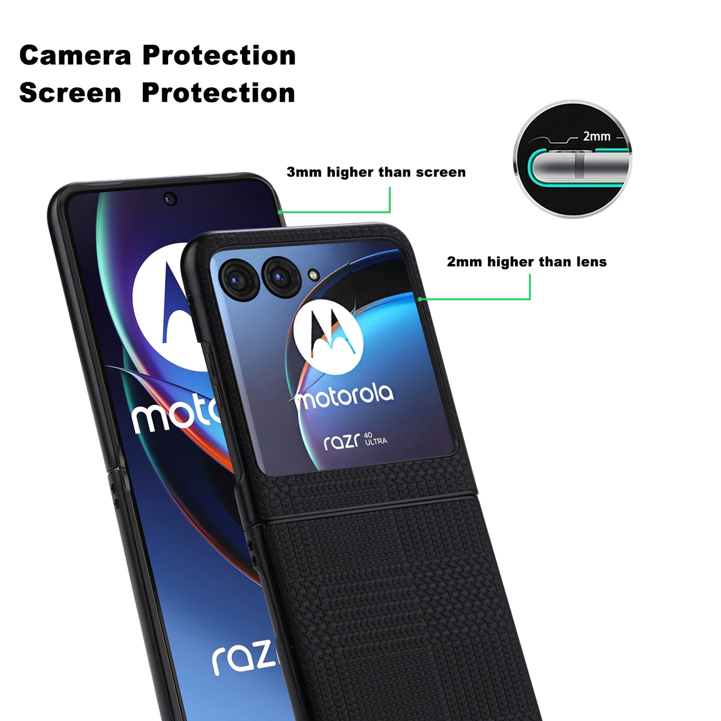 Vili TH Series For Motorola Razr 40 Ultra 5G Anti-drop Phone Case PU Leather Coated PC+TPU Phone Cover - Black