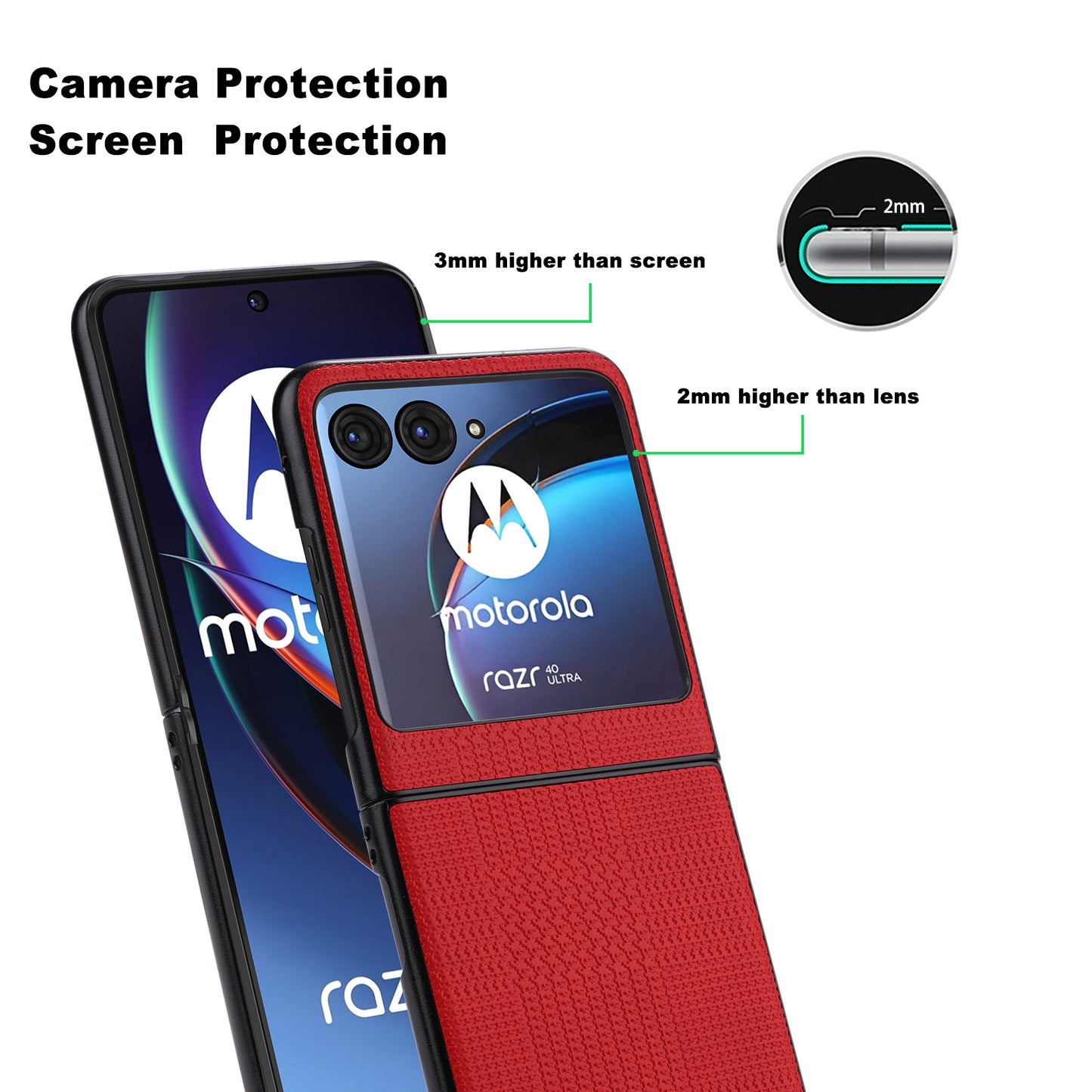 Vili TH Series For Motorola Razr 40 Ultra 5G Anti-drop Phone Case PU Leather Coated PC+TPU Phone Cover - Red