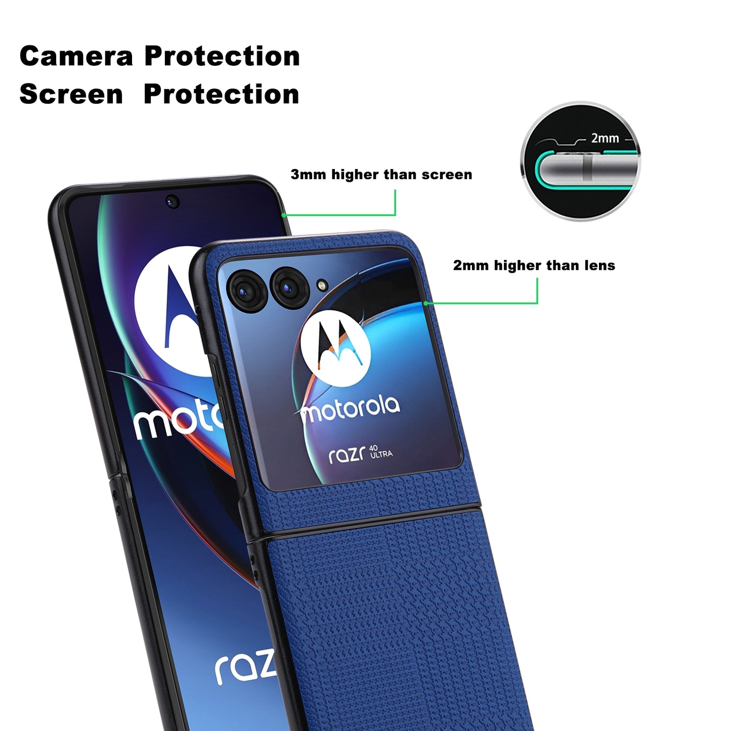 Vili TH Series For Motorola Razr 40 Ultra 5G Anti-drop Phone Case PU Leather Coated PC+TPU Phone Cover - Blue