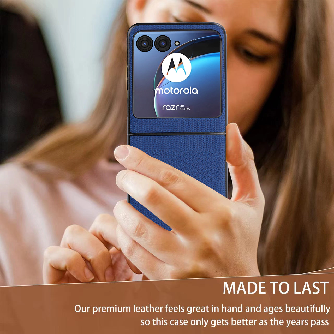 Vili TH Series For Motorola Razr 40 Ultra 5G Anti-drop Phone Case PU Leather Coated PC+TPU Phone Cover - Blue