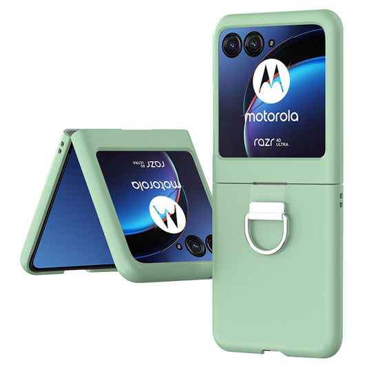 Uniqkart for Motorola Razr 40 Ultra 5G Skin-touch Phone Case Anti-Scratch Hard PC Cover with Metal Ring Holder - Light Green