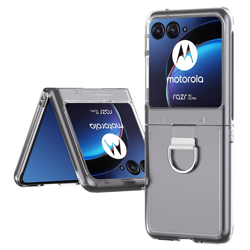 for Motorola Razr 40 Ultra 5G Skin-touch Phone Case Anti-Scratch Hard PC Cover with Metal Ring Holder - Transparent