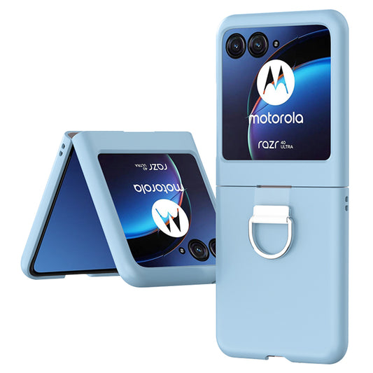 Uniqkart for Motorola Razr 40 Ultra 5G Skin-touch Phone Case Anti-Scratch Hard PC Cover with Metal Ring Holder - Baby Blue
