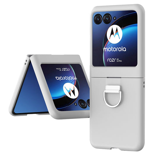 Uniqkart for Motorola Razr 40 Ultra 5G Skin-touch Phone Case Anti-Scratch Hard PC Cover with Metal Ring Holder - White