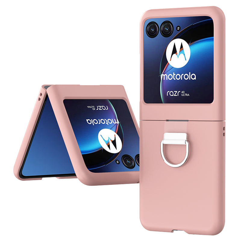 Uniqkart for Motorola Razr 40 Ultra 5G Skin-touch Phone Case Anti-Scratch Hard PC Cover with Metal Ring Holder - Pink