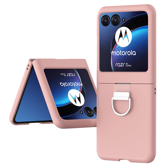 Uniqkart for Motorola Razr 40 Ultra 5G Skin-touch Phone Case Anti-Scratch Hard PC Cover with Metal Ring Holder - Pink