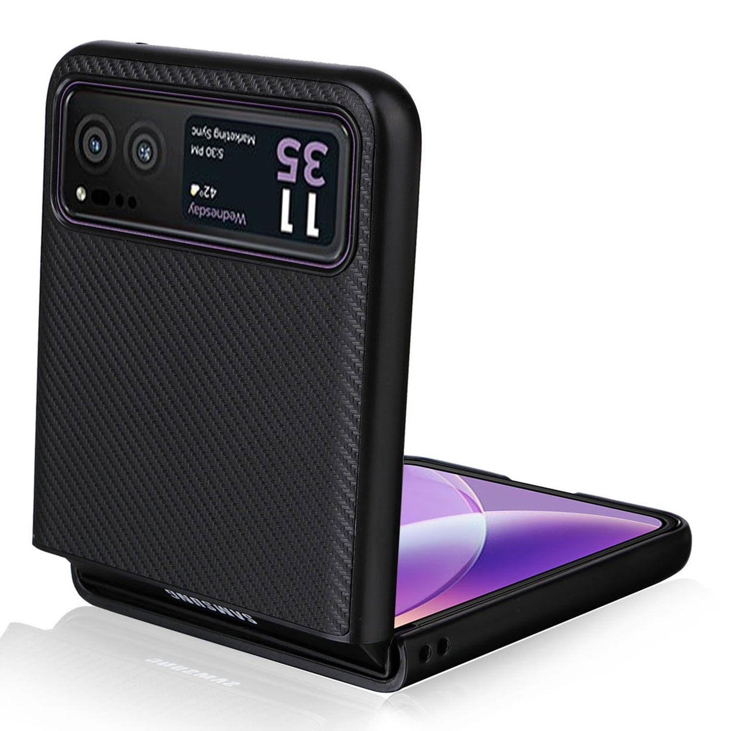 Uniqkart for Motorola Razr 40 5G PU Leather Coated PC Anti-Scratch Phone Case Carbon Fiber Texture Back Cover - Black