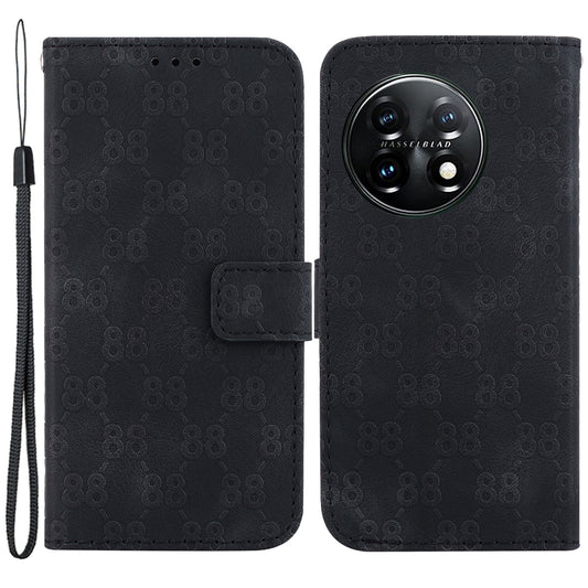 For OnePlus 11 5G Slim-Fit Leather Phone Shell Double 8-Shape Imprinted Cover Wallet Stand Case - Black