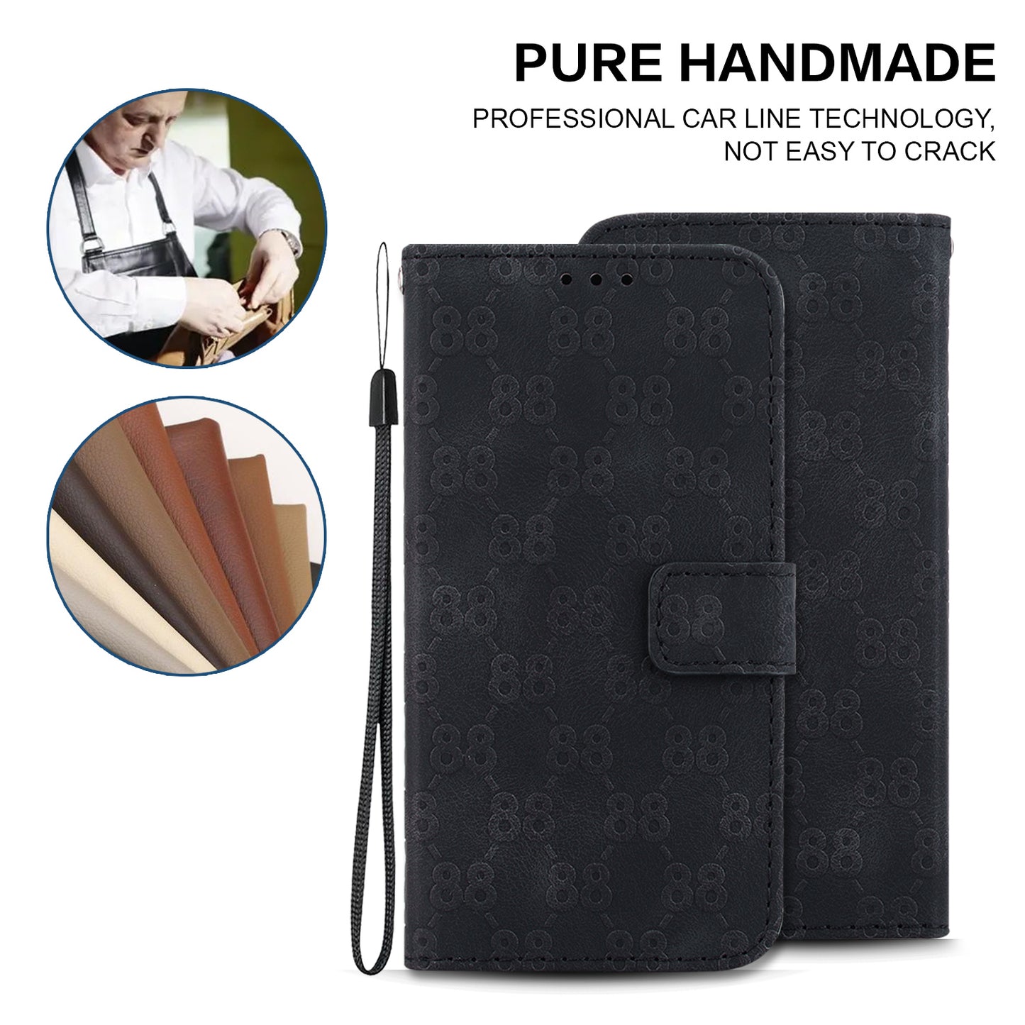 For OnePlus 11 5G Slim-Fit Leather Phone Shell Double 8-Shape Imprinted Cover Wallet Stand Case - Black