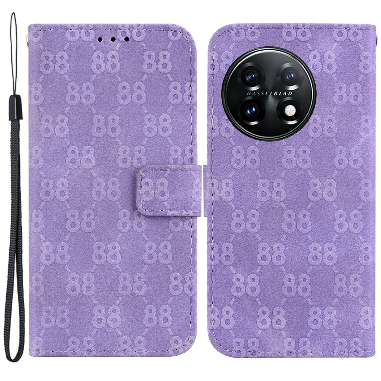For OnePlus 11 5G Slim-Fit Leather Phone Shell Double 8-Shape Imprinted Cover Wallet Stand Case - Purple