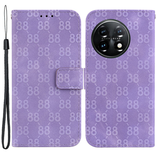 For OnePlus 11 5G Slim-Fit Leather Phone Shell Double 8-Shape Imprinted Cover Wallet Stand Case - Purple