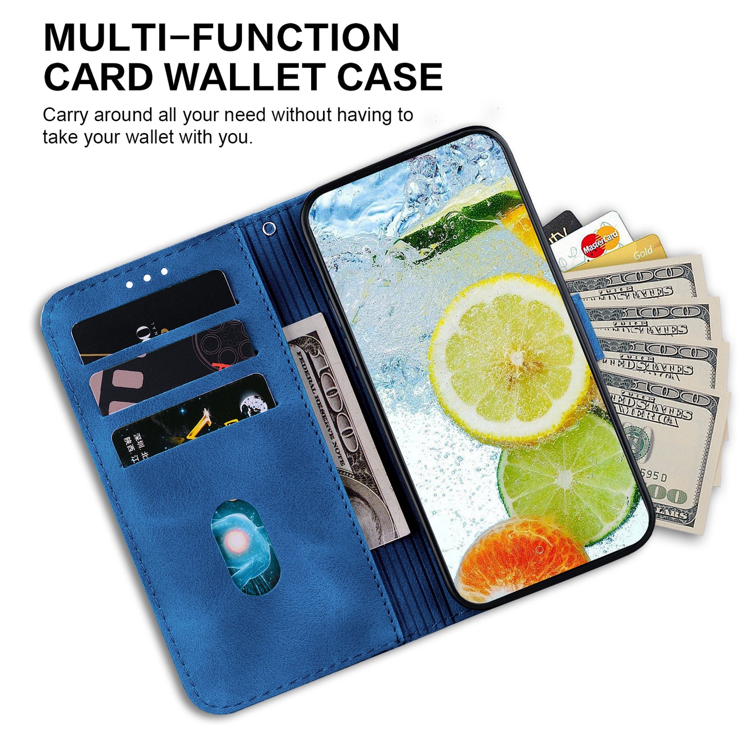 For OnePlus 11 5G Slim-Fit Leather Phone Shell Double 8-Shape Imprinted Cover Wallet Stand Case - Dark Blue