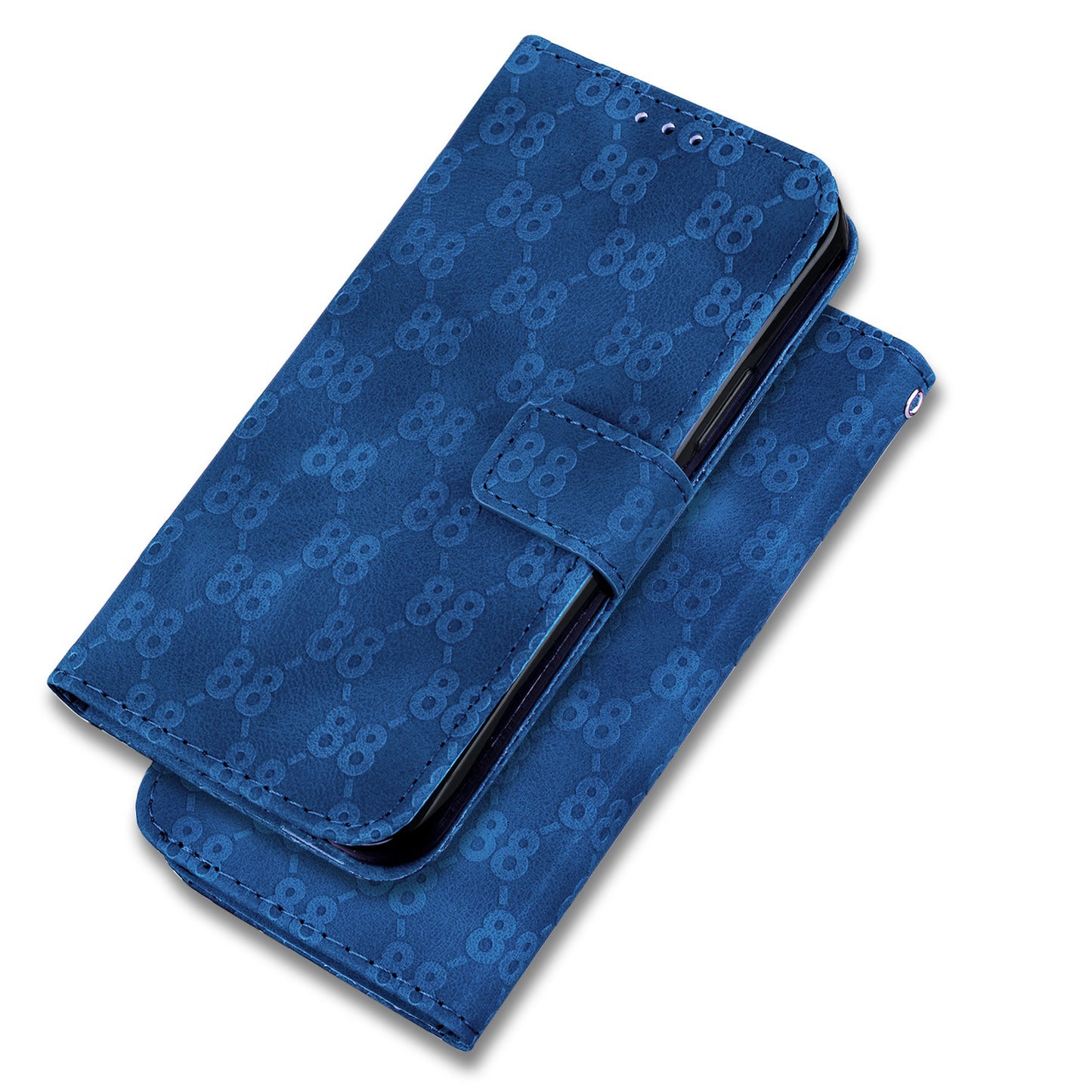 For OnePlus 11 5G Slim-Fit Leather Phone Shell Double 8-Shape Imprinted Cover Wallet Stand Case - Dark Blue