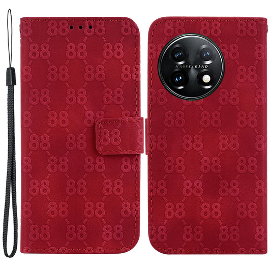 For OnePlus 11 5G Slim-Fit Leather Phone Shell Double 8-Shape Imprinted Cover Wallet Stand Case - Red