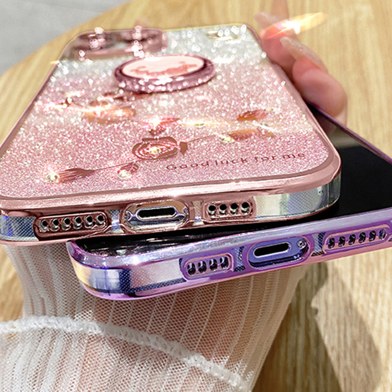 KADEM For OnePlus 11R 5G / Ace 2 5G Flower Pattern Drop-proof TPU Cover Ring Kickstand Glitter Phone Case - Purple