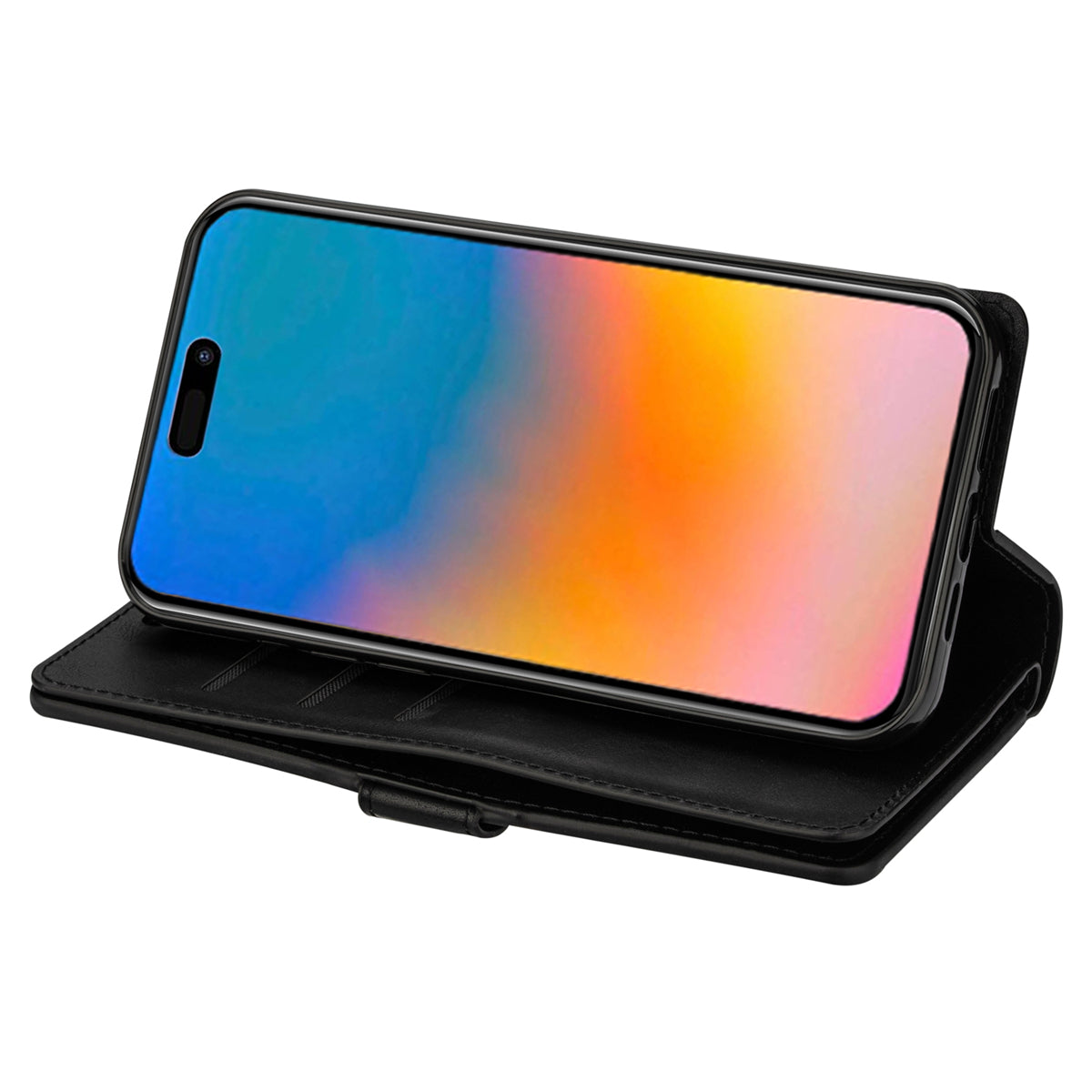 Zipper Pocket Leather Phone Case for iPhone 15 , Stand Wallet Multifunctional Phone Cover - Black