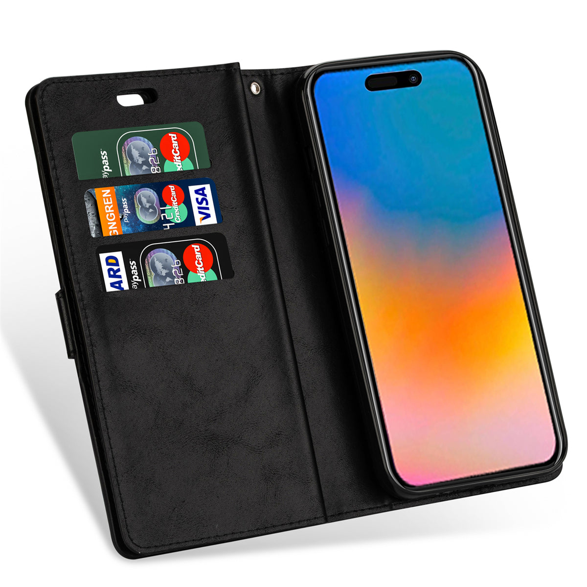 Zipper Pocket Leather Phone Case for iPhone 15 , Stand Wallet Multifunctional Phone Cover - Black