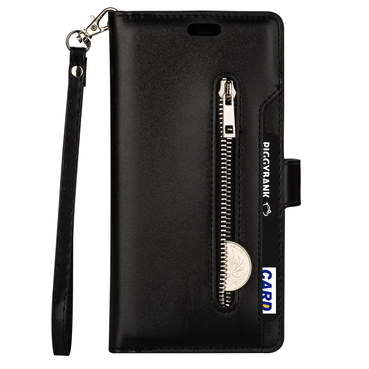 Zipper Pocket Leather Phone Case for iPhone 15 , Stand Wallet Multifunctional Phone Cover - Black
