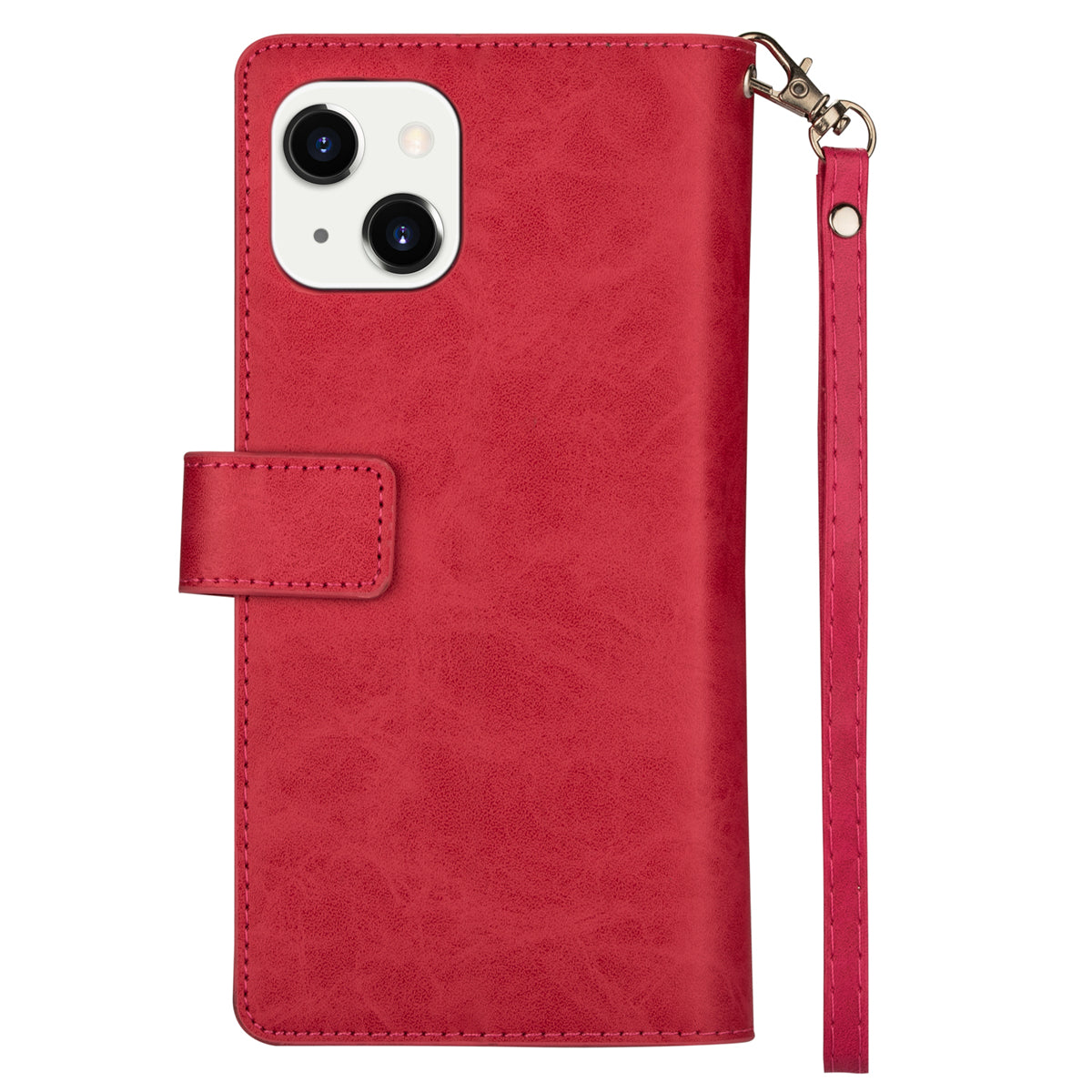 Zipper Pocket Leather Phone Case for iPhone 15 , Stand Wallet Multifunctional Phone Cover - Red