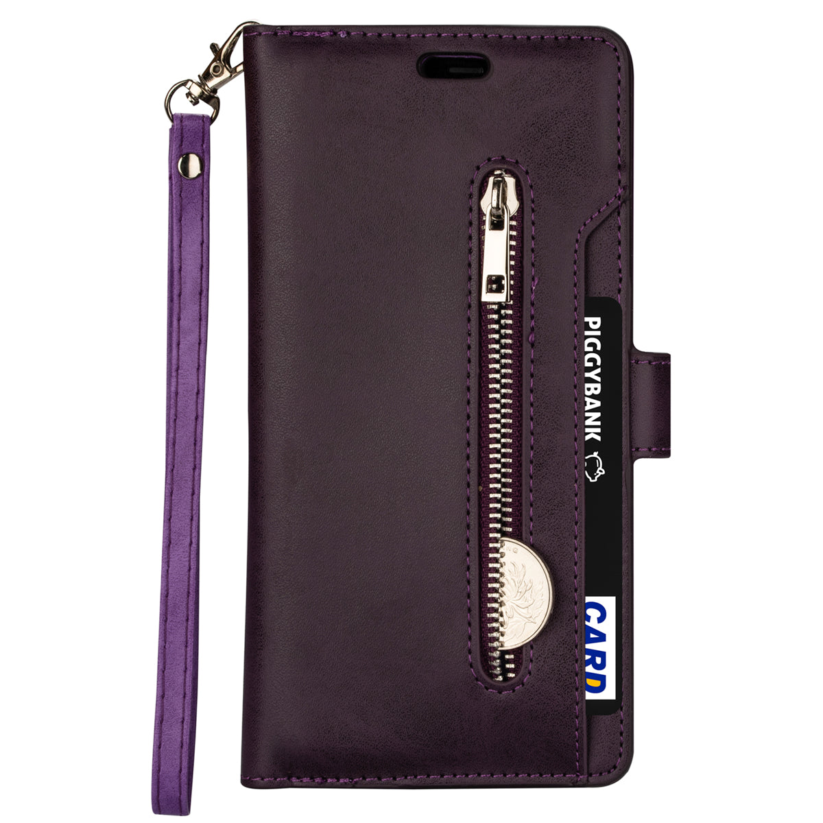 Zipper Pocket Leather Phone Case for iPhone 15 , Stand Wallet Multifunctional Phone Cover - Purple