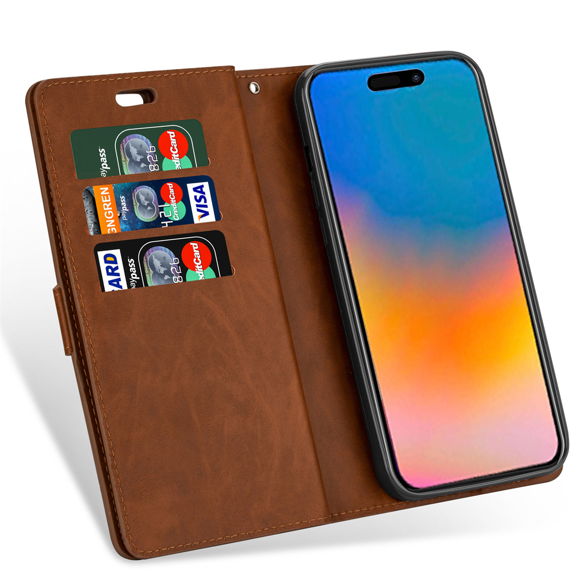 Zipper Pocket Leather Phone Case for iPhone 15 , Stand Wallet Multifunctional Phone Cover - Brown
