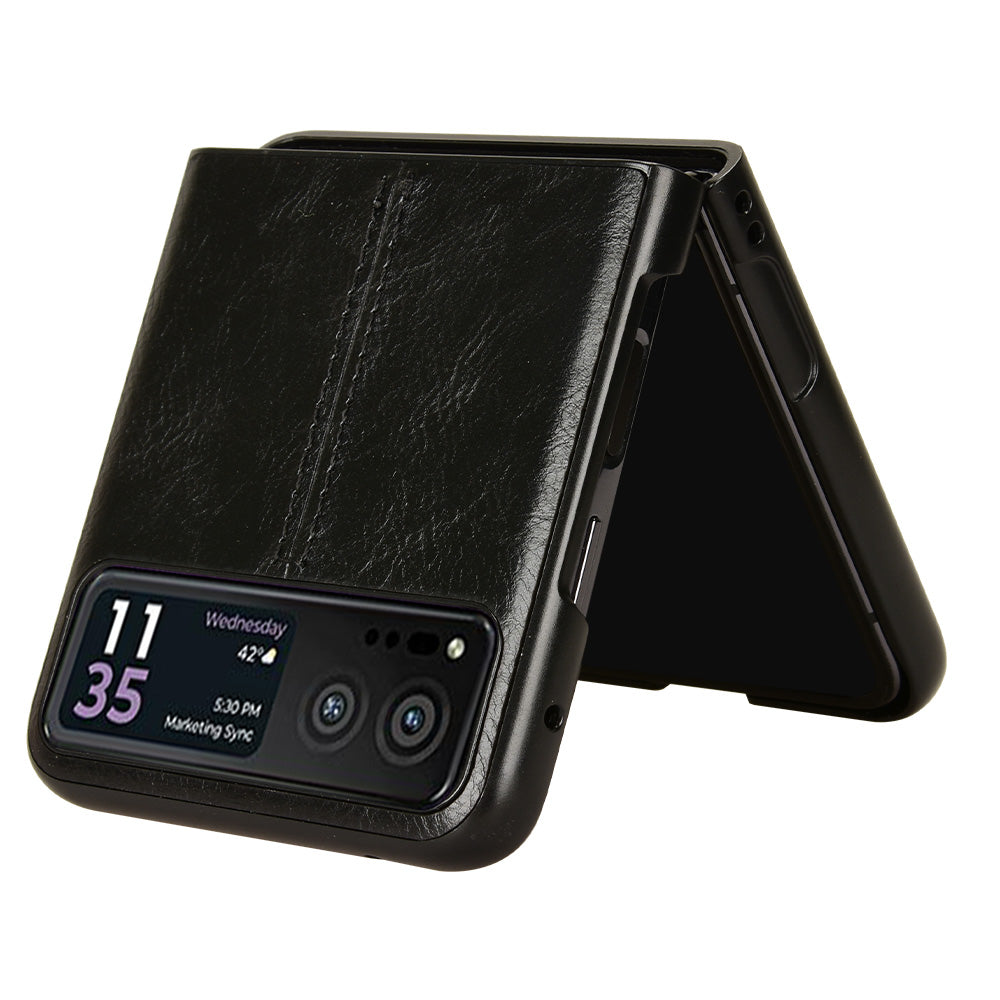 Uniqkart for Motorola Razr 40 5G Stitching Line Back Cover PU Leather + Hard PC Protective Phone Case - Black