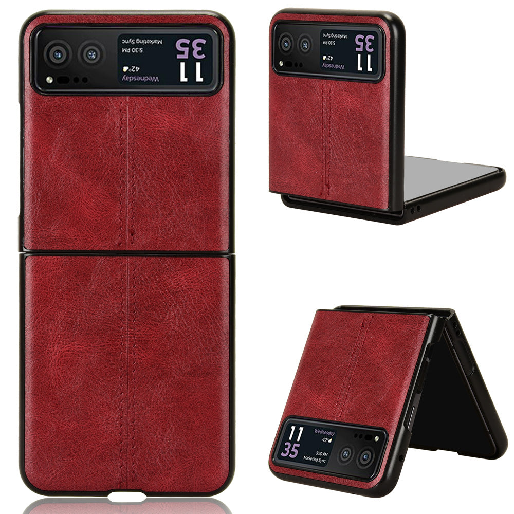 Uniqkart for Motorola Razr 40 5G Stitching Line Back Cover PU Leather + Hard PC Protective Phone Case - Red