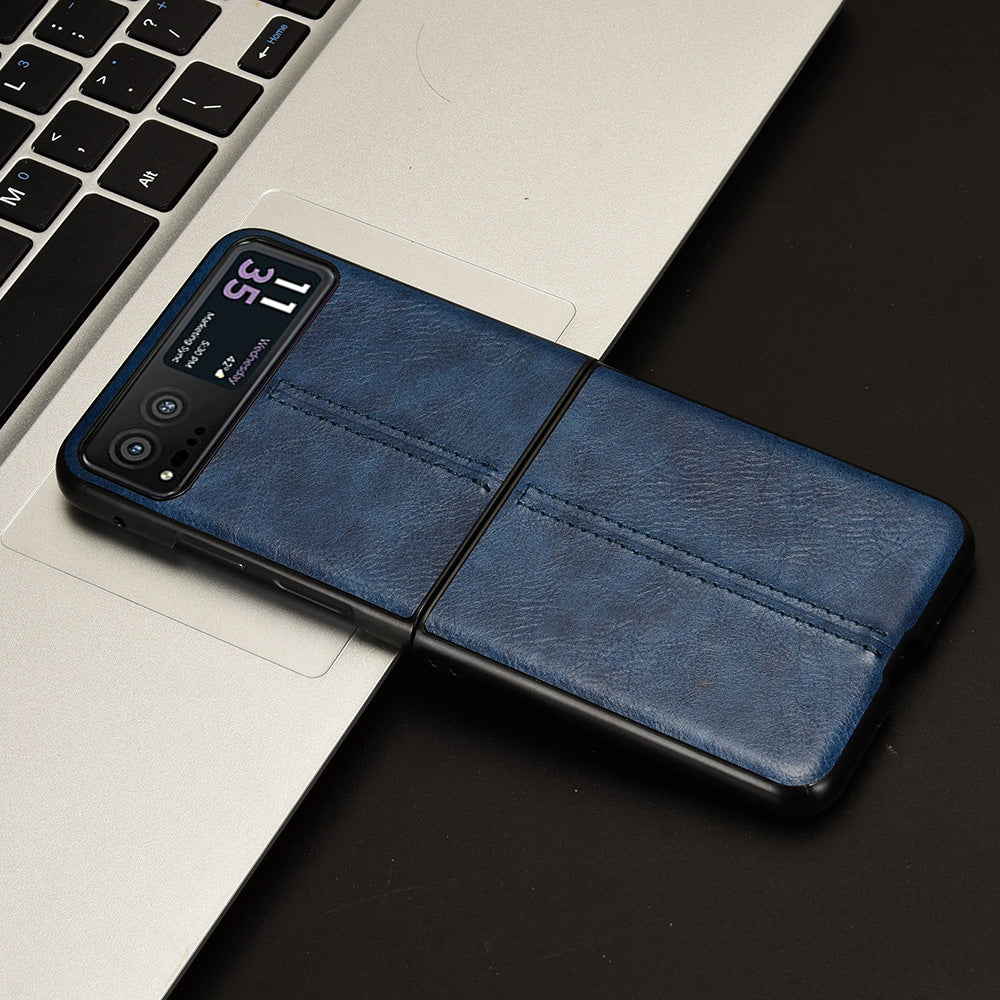 Uniqkart for Motorola Razr 40 5G Stitching Line Back Cover PU Leather + Hard PC Protective Phone Case - Blue