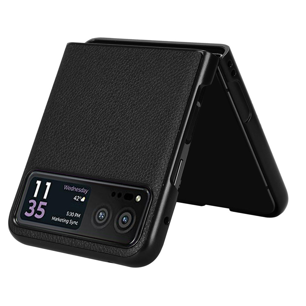 Uniqkart for Motorola Razr 40 5G PU Leather+PC Card Slot Cover Litchi Texture Shockproof Phone Case - Black