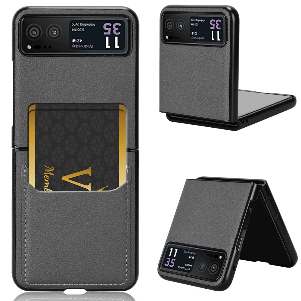 Uniqkart for Motorola Razr 40 5G PU Leather+PC Card Slot Cover Litchi Texture Shockproof Phone Case - Grey